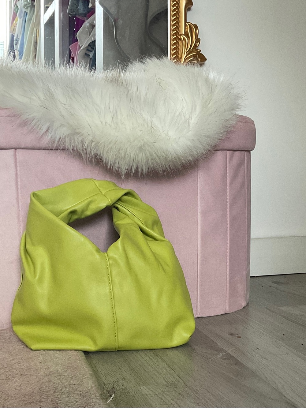 Lime Green Soft Vegan Leather Knot Handle Bag